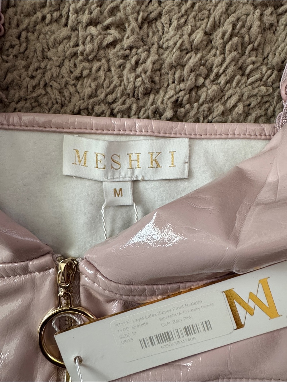 Meshki Pink Ring-Front Patent Bralette Y2K Vinyl Barbiecore - Picture 2 of 4